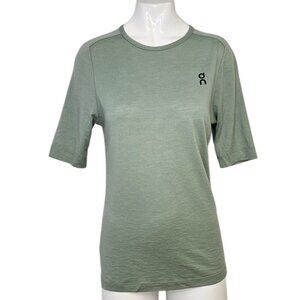 ON Running Womens Merino T-Shirt, Green, Short Sleeve, Wool, Crew Neck, Size S
